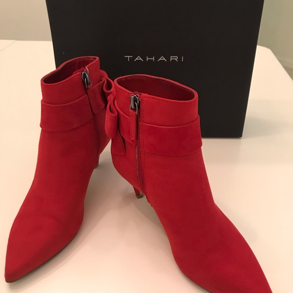 Sexy red ankle boots with bows! - Picture 1 of 4